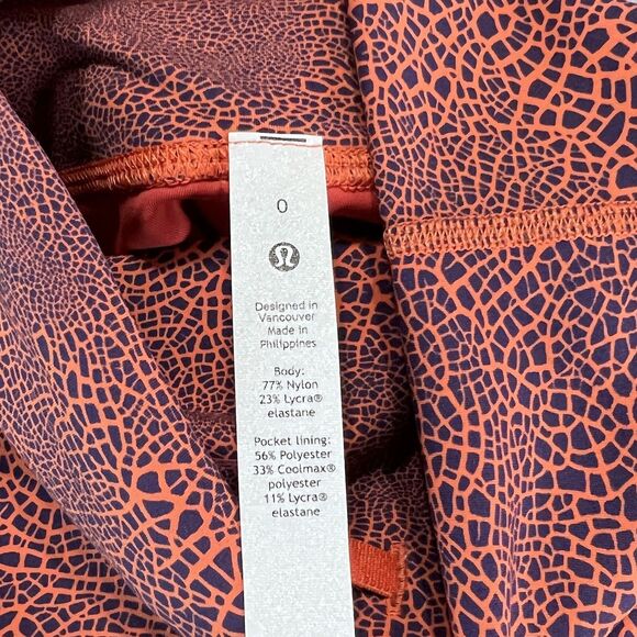 Lululemon Legging Womens 0 Crackle Orange Wunder Train High-Rise Gym 1512 - Picture 8 of 11